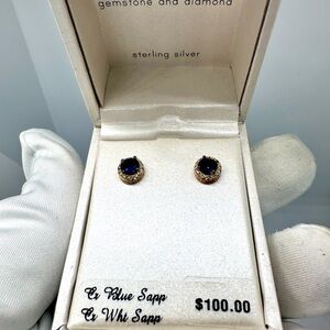 Sterling Silver Created Sapphire Earrings